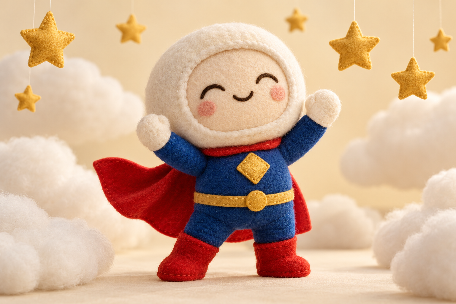 Musebook among soft clouds and golden felt stars